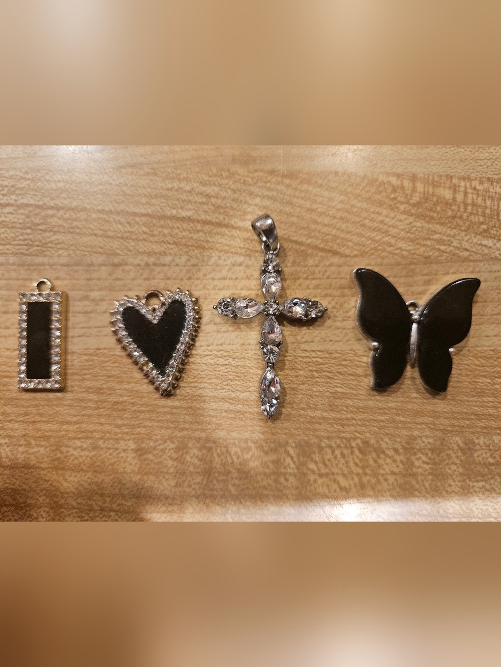 Black Enamel & Crystal Cross Pendant with Assorted Charms - Women Jewelry